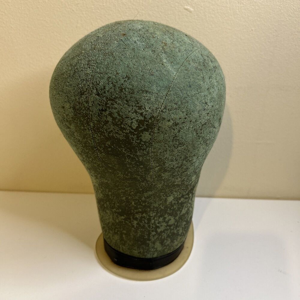 Vintage Millinery Cloth Mannequin Head Wig Hat Block Form Stand Display Green